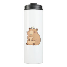 Süßes Capybara mit Gänseblümchen Kawaii Design Thermosbecher