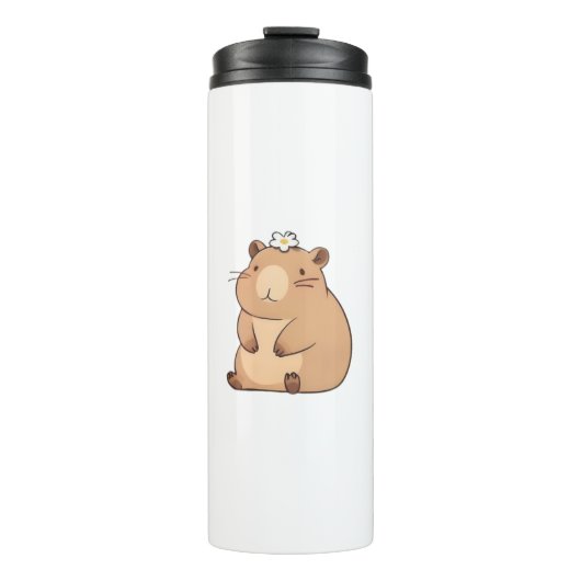 Süßes Capybara mit Gänseblümchen Kawaii Design Thermosbecher (Vorderseite)