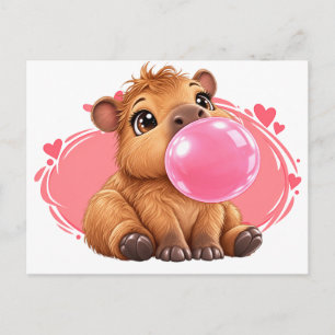 Süßes Capybara mit rosa Kaugummiblase Postkarte