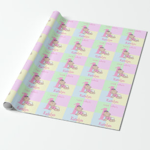 Süßes Cartoon-Baby-Mädchen Rosa 1. Geburtstag Geschenkpapier