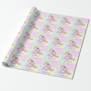 Süßes Cartoon-Baby-Mädchen Rosa 2. Geburtstag Geschenkpapier