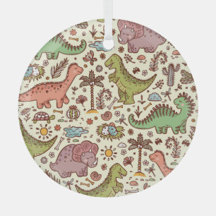 Süßes Cartoon-Dinosaurier-Vintage-Muster Ornament Aus Glas