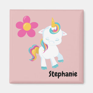 Süßes Cartoon-Einhorn mit rosa Blume Magnet