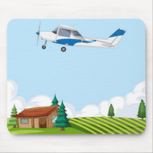 Süßes Cartoon-Flugzeug Ländliche Landschaft Büro Mousepad