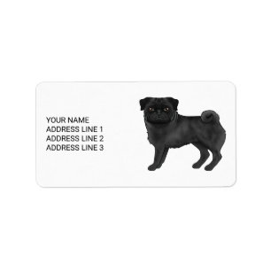 Süßes Cartoon-Hund-Design mit schwarzem Mops und i Adressaufkleber