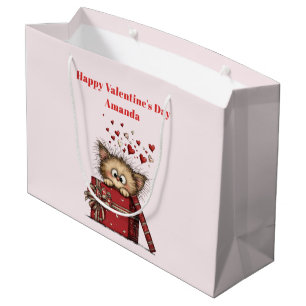 Süßes Cartoon-Kätzchen mit Herzen zum Valentinstag Große Geschenktüte