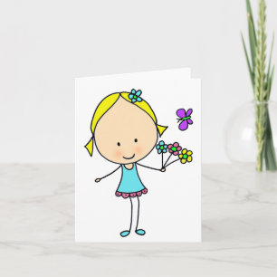 Süßes Cartoon-Mädchen mit Blumen Allgemein Für Jed Karte