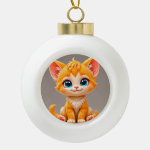 Süßes Cartoon Orange Kätzchen Keramik Kugel-Ornament