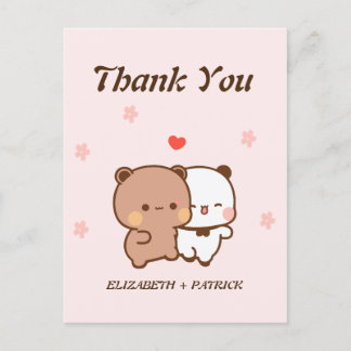 Süßes Cartoon-Paar, Kawaii-Bär & Panda Danke Postkarte