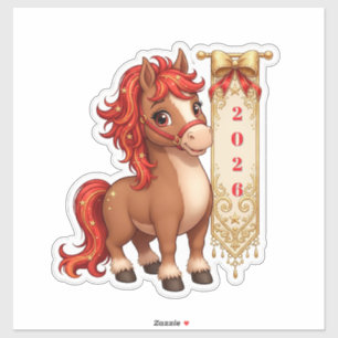 Süßes Cartoon-Pony mit festlichem Banner Aufkleber
