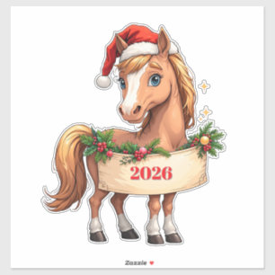 Süßes Cartoon-Pony mit festlichem Banner Aufkleber
