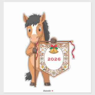 Süßes Cartoon-Pony mit festlichem Banner Aufkleber