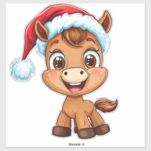 Süßes Cartoon-Pony mit Weihnachtsmütze und -schal Aufkleber