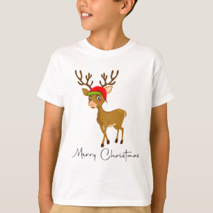 Süßes Cartoon-Rentier mit Weihnachtsmann-Weihnacht T-Shirt