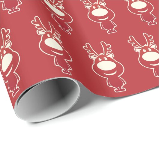 Süßes Cartoon-Rudolf-Rot-Muster Geschenkpapier (Rolleneckpunkt)