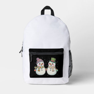 Süßes Cartoon-Schneemann-Paar, das Händchen hält   Bedruckter Rucksack