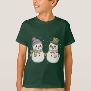 Süßes Cartoon-Schneemann-Paar Hält Sich an Den Hän T-Shirt