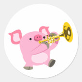 Süßes Cartoon-Schwein spielt Trompete Sticker (Vorderseite)