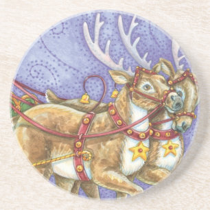 Süßes Cartoon-Weihnachten Santa Claus Schlitten Re Sandstein Untersetzer