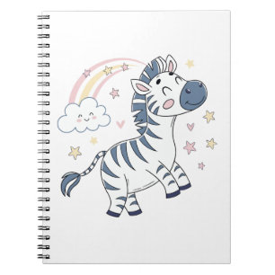 Süßes Cartoon-Zebra mit Regenbogen und Sternen   Notizblock