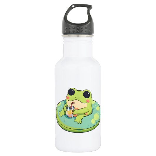 Süßes Chibi-Frosch-Sommerpool-Tag-Limonade-Design Edelstahlflasche (Vorderseite)