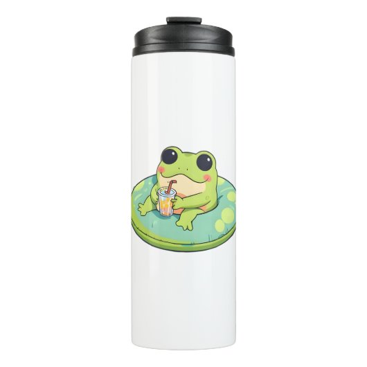 Süßes Chibi-Frosch-Sommerpool-Tag-Limonade-Design Thermosbecher (Vorderseite)