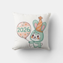 Süßes Chibi-Hasenmaskottchen mit 2026 Ballons  Kissen
