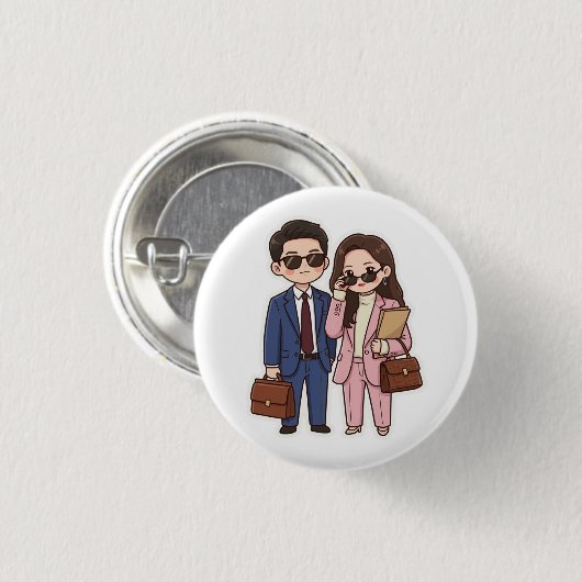 Süßes Chibi K-Drama Anwalt Paar Button Pin (Vorne & Hinten)