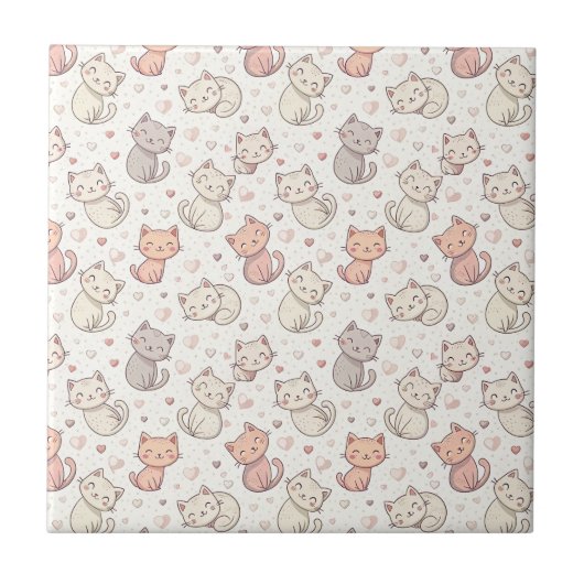 Süßes Chibi-Katzen-Muster - Kinder Kawaii Kätzchen Fliese (Vorderseite)