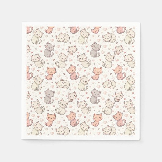 Süßes Chibi-Katzen-Muster - Kinder Kawaii Kätzchen Serviette (Vorderseite)