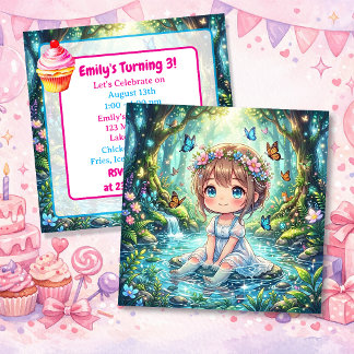 Süßes Chibi-Mädchen auf einer Geburtstagsfeier im Einladung