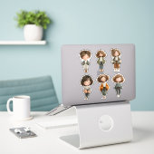 Süßes Chibi-Mädchen-Aufkleberblatt – Geschlossene Aufkleber (Laptop auf Schreibtisch)