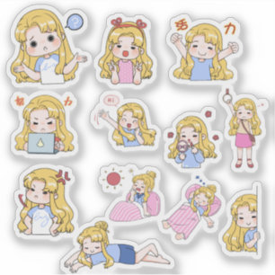 Süßes Chibi-Mädchen-Emotionen-Vinyl-Aufkleber-Set Aufkleber