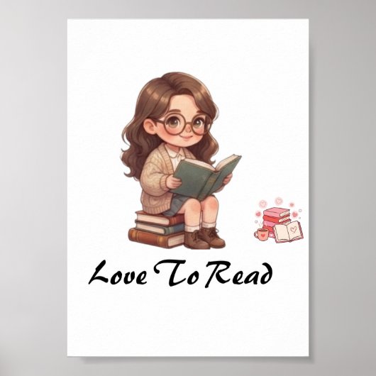 SÜßes Chibi-Mädchen liest Buch Poster (Vorne)