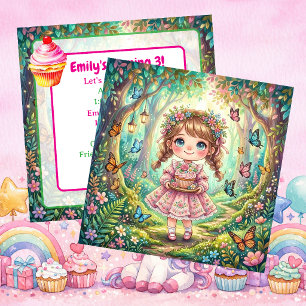 Süßes Chibi-Mädchen mit Cupcake-Geburtstagsfeier Einladung