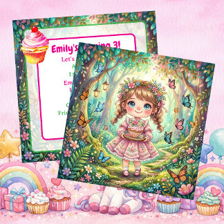 Süßes Chibi-Mädchen mit Cupcake-Geburtstagsfeier Einladung