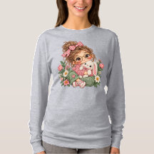 Süßes Chibi-Mädchen Stickerei-Stil Floral Cozy Her