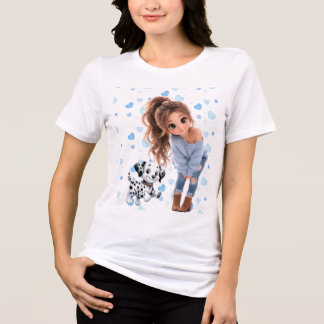 Süßes Chibi-Mädchen- und Welpen-T-Shirt Tri-Blend Shirt