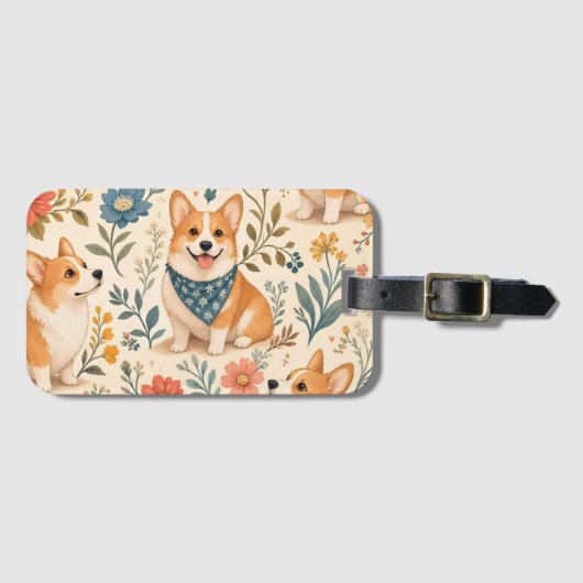 Süßes Corgi-Blumengarten-Muster Gepäckanhänger (Vorderseite (Horizontal))