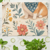 Süßes Corgi-Blumengarten-Muster Geschirrtuch (Gefaltet)