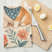 Süßes Corgi-Blumengarten-Muster Geschirrtuch (Viertel Falte)