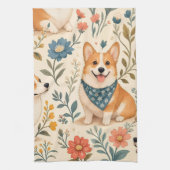 Süßes Corgi-Blumengarten-Muster Geschirrtuch (Vertikal)