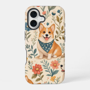 Süßes Corgi-Blumengarten-Muster iPhone 16 Hülle