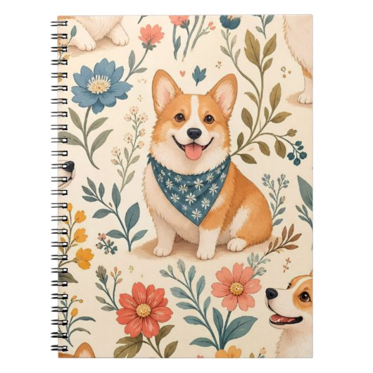 Süßes Corgi-Blumengarten-Muster Notizblock (Vorderseite)