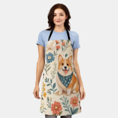 Süßes Corgi-Blumengarten-Muster Schürze (Getragen)