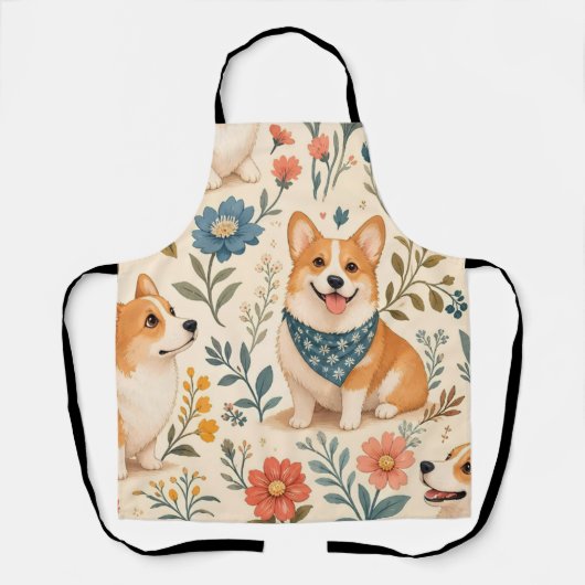 Süßes Corgi-Blumengarten-Muster Schürze (Vorderseite)
