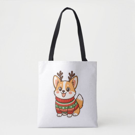 Süßes Corgi-Hund hässlicher Weihnachtspullover Hol Tasche (Vorderseite)