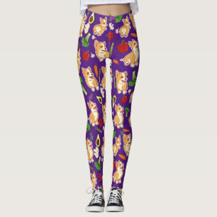 Süßes Corgi- und Gemüsemuster Lila Leggings