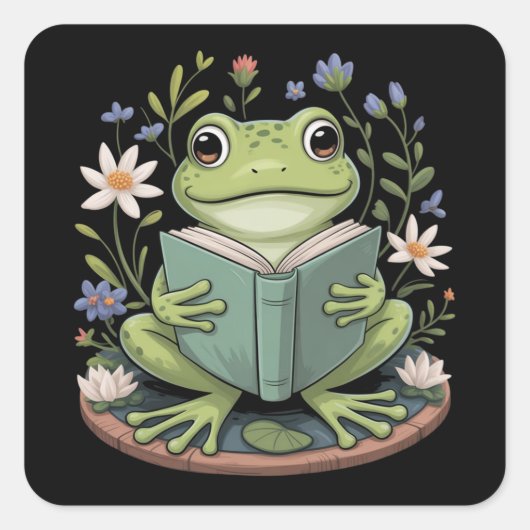 Süßes Cottagecore-Blumen-Frosch-Ästhetik-Natur Quadratischer Aufkleber (Vorderseite)