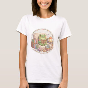 Süßes Cottagecore-Frosch-Lese-Buch Cozy Pilz T-Shirt
